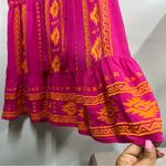 Savanna Jane L Aztec embroidered sleeveless mini dress pink Fuchsia tassels Size L Photo 6