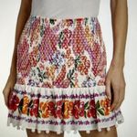 Farm Rio Womens Spring Bananas Smocked Mini Skirt Floral Pom Pom Trim Size M Photo 0