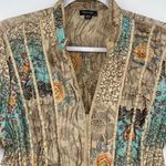 Y2K Piano Patchwork Snap Top Sz M Boho Festival Crinkle Artsy Satin Chiffon Tan Size M Photo 1