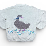 Jantzen  Knit Sweater Duck Embroidered Light Blue Ramie Cotton Medium Cottagecore Photo 0