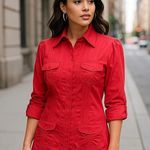 Bebe Utility Tunic Shirt Belle Pink Button-Front Stretch Poplin Blouse Size S Photo 0