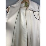 SOIA & KYO Wool‎ Blend Cream Coat Asymmetrical Zip Front Black Trim Elegant Luxury Sz Large Photo 5
