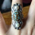 Royston Blue Horizon Turquoise White Pearl Sterling Silver Ring Size 7 Photo 7