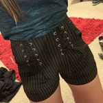 She & Sky  Pinstripe Lace Up High Waisted Shorts Photo 1