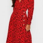 Boohoo Petite Red Dalmatian Print Button Midi Dress Photo 2