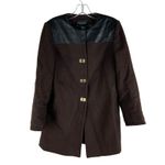 Etcetera  Leather Trim Long Coat Jacket Turnlock Closure Brown Size 6 Photo 2
