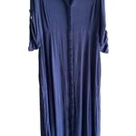 Woman Within Size 14W Blue Button-Front Maxi Dress Roll-Tab Sleeves Photo 2