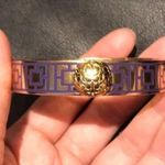 Coach Vintage Enamel Bangle Geometric Cube Square Print secure closure Cuff Bracelet Gold .5 wide band jewelry retro preppy minimalist Photo 0