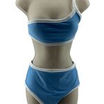 Aerie Blue & White One Shoulder Bandeau Bikini Set Size Small Photo 0