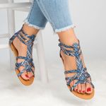 Bohemian Style Sandals, Size 9 Blue Photo 0