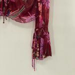 Free People Of Paradise Floral Tie Ruched V-Neck Button Long Sleeve Top M NWT Photo 6