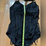 One Piece Fringe Halter Neck Black Swim Suit Womens Size Large Photo 3