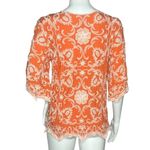 Solitaire Women's Blouse Orange Cream Embroidered Elbow Sleeve Scoop Neck Size S Photo 3