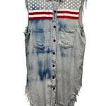 Thrill Patriotic Motorcycle Tunic Dress Ripped Off Sleeves Fringe Stars Stripes Blue Size XL Photo 0