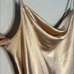 Bebe  Gold Satin Slip Dress Adjustable Strap Drape Neck Sexy Size XL Midi Silky Photo 2