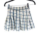 Princess Polly  Mini Skirt Pleated Schoolgirl Plaid Pull On Ivory Blue S/M Photo 0