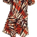 Cache  Animal Print Romper 1 Piece Linen Top Pant New Self Belt Button $138 NWT Photo 2