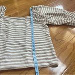 Ann Taylor  Striped Smoked back square neck Tan & White Balloon Sleeve Top Sz L Photo 4