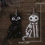 Acrylic Ear Jewelry Black Cat & White Cat Skeleton Design Asymmetric Earrings Re Photo 4