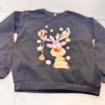 Black Reindeer Christmas Crewneck Sweatshirt Fun Holiday Festive Ugly Sweater Size L Photo 0