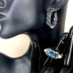 Blue Spinel Hoop Earrings & Ring Set Sz 8 Electroplated Rhodium Sterling Silver Photo 11
