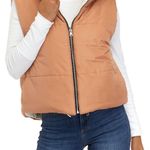 Vine & Valley Puffer Vest Reversible Cozy Zip Jacket Beige Tan Womens M New Photo 0