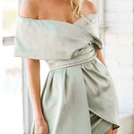Lulus  Always Celebrating Sage Green Satin Off-the-Shoulder
Mini Dress Photo 0