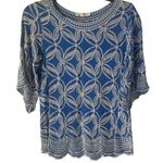 Solitaire Solitare Women's Size Medium Blue Thread‎ Embroidered Floral Vacation Top Photo 0