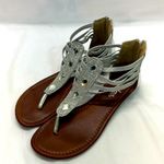 Palms  PAIGE GLADIATOR SILVER WEDGE SANDAL 7.5‎ TEARDROP CLEAR JEWELS STRAP Photo 0