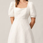 Rihoas The Solid Textured Puff Short Sleeve Mini Dress Square Neck White Size L Size L Photo 0