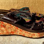 Spring Step  Bonita Wedge Sandals Leather Open Toe Floral Brown EU 38 US 7.5 Photo 1