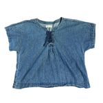 Madewell Women's Blue Denim Lace-Up Short Sleeve Casual Top Blouse Size M Boho Photo 0