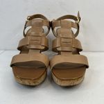 Franco Sarto Size 9 Cera Cork Wedge Sandals Beige Leather Slingback Platform Photo 4
