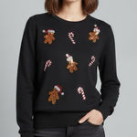 Victoria Harbour Black Christmas Sweater Sequin Gingerbread Candy Cane Size L Size L Photo 0