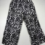Nicole Miller  100% Linen Wide Leg Pants Black White Floral Print Women's M Photo 0