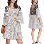 Free People  Women's Boho Mini Lola Striped Dress White Black Tiered Embroidered Photo 1