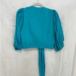 Ostra Brasil Puff Sleeve Tie Front Cropped Blouse Top Teal Blue Women's Size M Size M Photo 2
