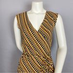 ABS Allen Schwartz  Faux Wrap Dress Graphic Print Blocks Diagonal Brown‎ Medium Photo 4