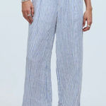 Madewell  Blue Stripe Linen Pants The Harlow Wide Leg Pant Bluestone Size 2 NJ996 Photo 0