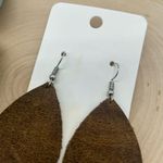 Handmade Genuine Leather Brown Lightweight Teardrop Neutral Minimalist Earrings Photo 2