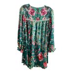 Umgee  USA Floral Green Long Sleeve Crochet Inset Tunic Dress Sz S Photo 3