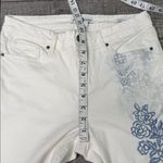 Black Daisy  Kate Straight Leg White Jeans with Blue Floral Pattern Photo 7