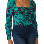 Free People NWT Hilary Printed Top Green Combo Photo 0