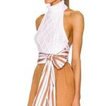 Rosie Assoulin Knit Halter Sash Crop Top in White Open Back Size 6 NWT Photo 1