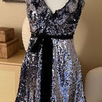 FREE PEOPLE NWT Siren Sequin Mini Open Back Dress Velvet‎ Belt Size 2 Cocktail Black Photo 0