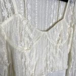 Stradivarius Floral Long Sleeve Sheer Sweetheart Lace Crop Top White Large Fairy Photo 2