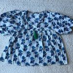 THML Floral Boho Cottage Tassel Top Floral Hydraganea Puff Sleeve Blue XL Photo 4
