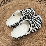 Crocs  Womens Zebra Print Black & White Slip-On Platform Croc Slide Shoes Size 9 Photo 4