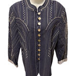 John Mark  Embroidered Lined Jacket Blue Cream Sz XL Contrast Cuff Lagenlook Photo 1