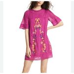 Free People  Perfectly Victorian Embroidered Mini Dress Size Medium Pink Boho Photo 3